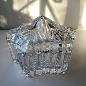 Vintage Glass Crystal Star Lidded Jewelry Trinket Box Dish Celestial Astrology